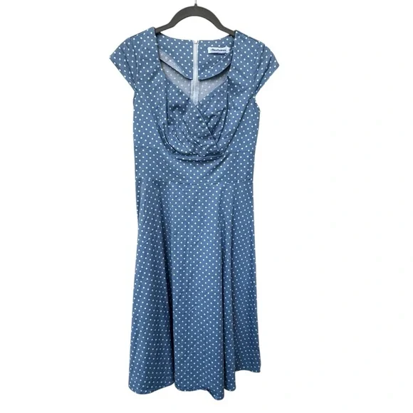 Blue Polka Dot Rockabilly Fit & Flare Dress size XS - Picture 6 of 11